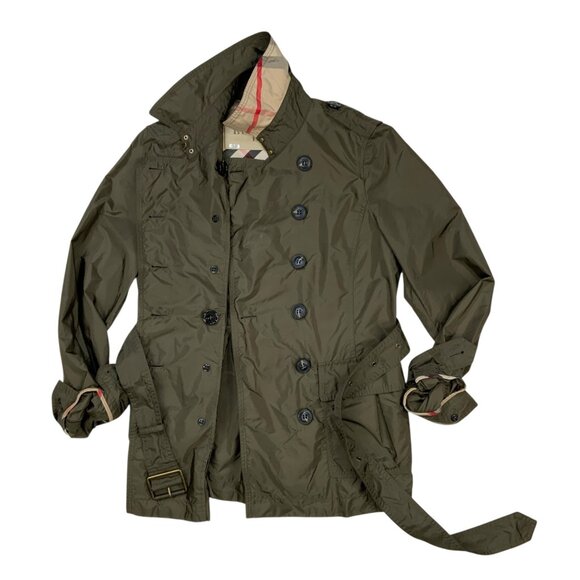Burberry Brit Double Breasted Trench Coat Jacket US 8 Green Belted Utility Fall - Picture 4 of 16